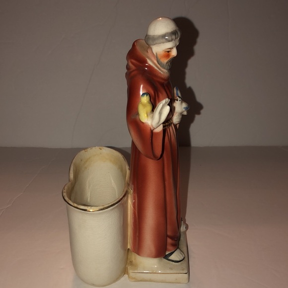 Vintage St. Francis of Assisi Glazed Porcelain Planter 8.5” Tall - Picture 4 of 12